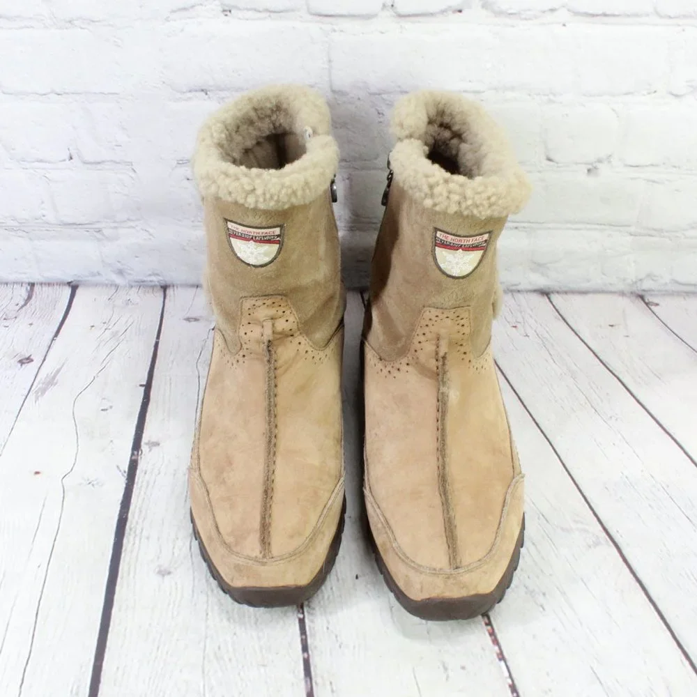 The North Face Tan Suede Side Zip Primaloft WP Winter Snow Boots Size 7 - Picture 5 of 9